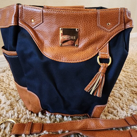 Miche MISTY Demi Chestnut Brown and Navy Blue Canvas Shell Cover Purse Bag Cover - Picture 4 of 14